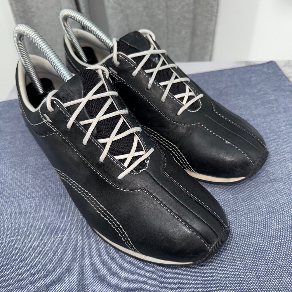 Timberland Anaheim Triathlon Lace Up Sneaker Black Leather Sz 8 Bowler Retro - Picture 2 of 7
